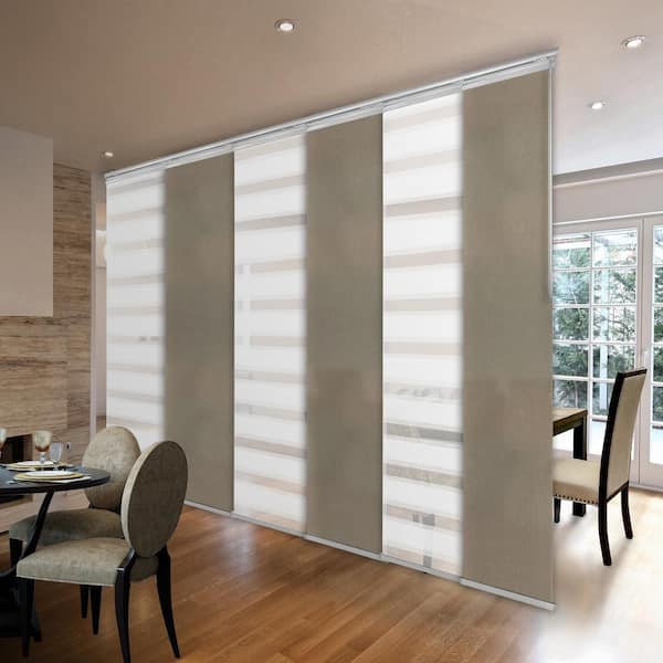 EMOH Rainy Sand 70 in. - 130 in. W x 94 in. L Adjustable 6- Panel White Single Rail Panel Track with 23.5 in. Slates