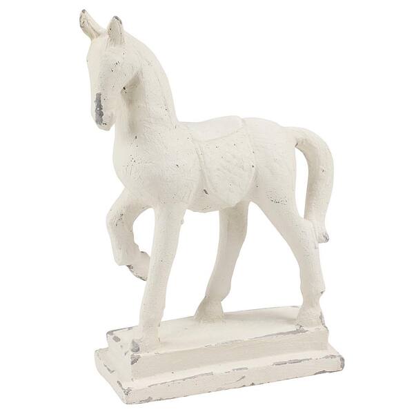 Litton Lane Large Distressed White Horse Sculpture Shelf Decor