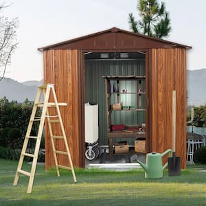 6 ft. W x 6 ft. D Outdoor Metal Storage Shed with Metal Floor Base, A Window and Double Door, Coffee (36 sq. ft.)
