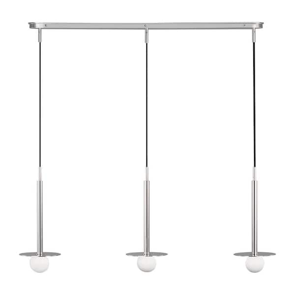 Generation Lighting Nodes 48.5 in. W x 20 in. H 3-Light Polished Nickel Linear Pendant Light with Milk Glass Shades, No Bulbs Included