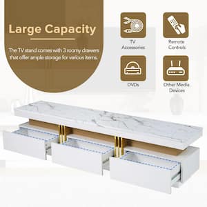 Luxury White TV Stand with High Gloss Faux Marble Top Fits TVs Up to 78 in.