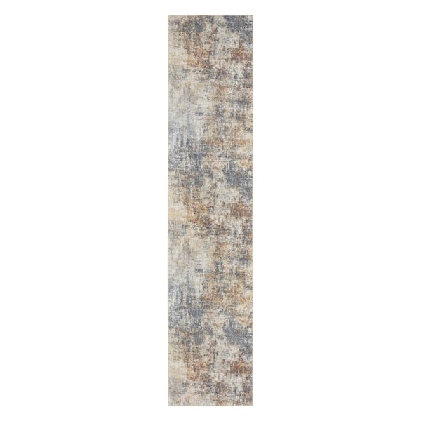 2 ft. x 12 ft. White Abstract WashableArea Rug