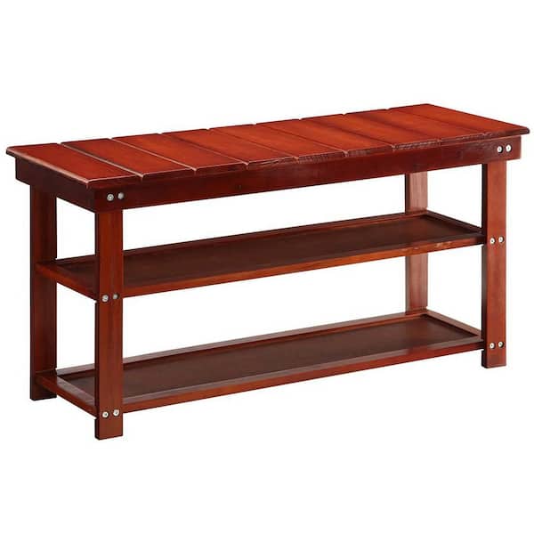 Convenience Concepts Oxford Cherry Bench with Shelves 17 in. H x 35.5 in. W x 12 in. D