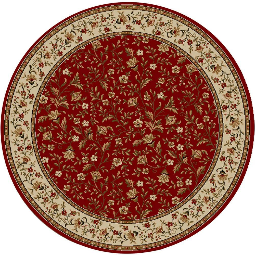 Como Red 5 ft. Round Traditional Floral Area Rug 1593/1135/RED - The ...