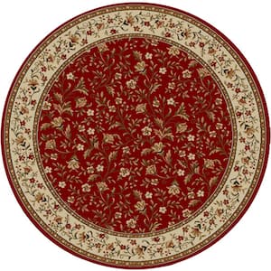 Como Red 5 ft. Round Traditional Floral Area Rug
