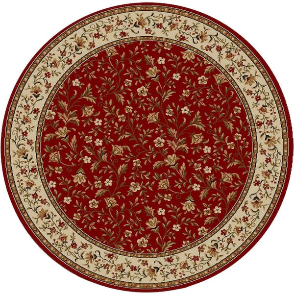 Unbranded Como Red 5 ft. Round Traditional Floral Area Rug