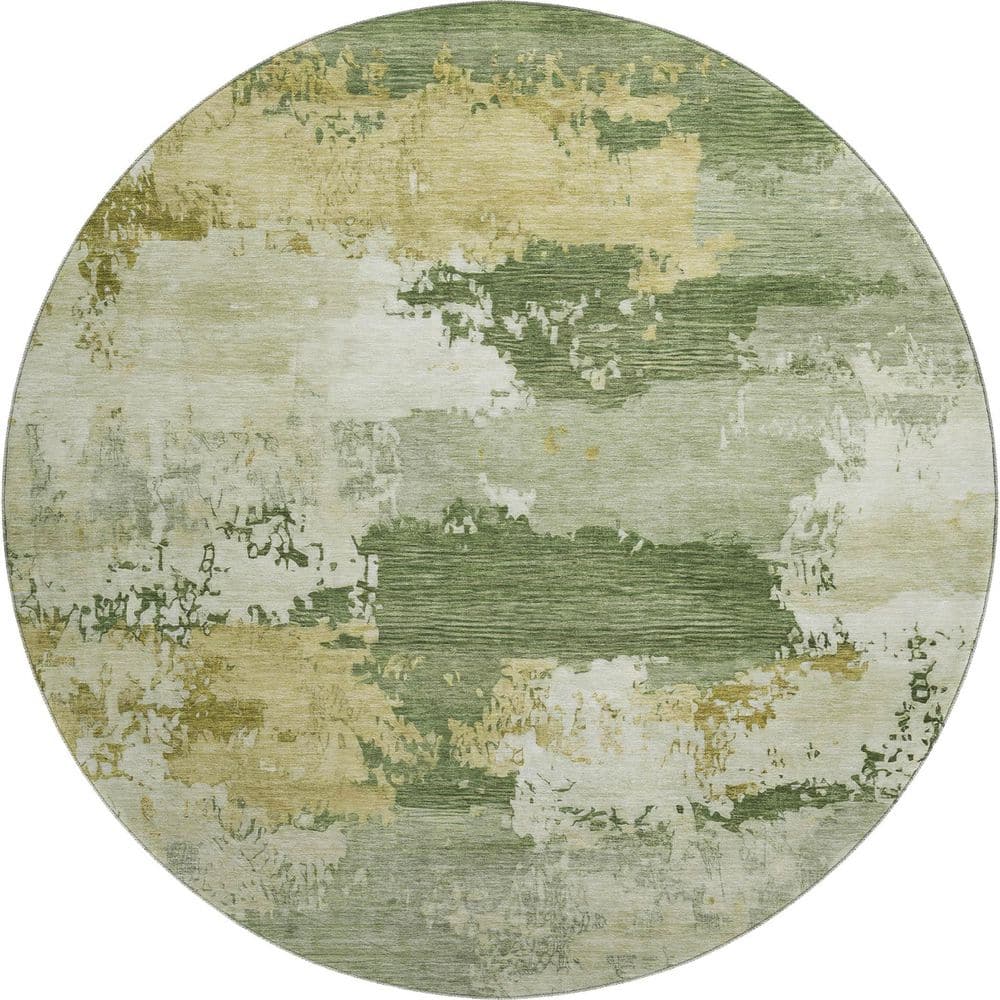 Mayfield Premium Machine Washable Abstract AMF2372 Olive 8 ft. x 8 ft. Round Rug price history on PriceWatchPro