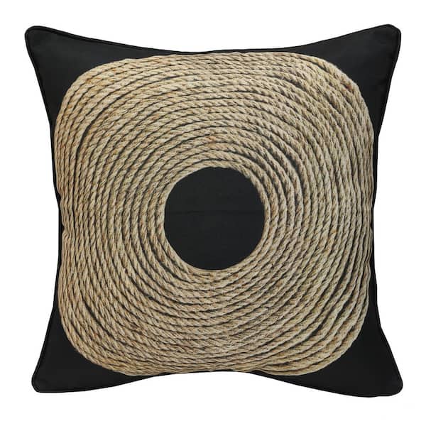 OUTDOOR DECOR BY COMMONWEALTH Outdoor Raffia Black Printed Throw Pillow 18 x 18-Includes 1-Throw Pillow