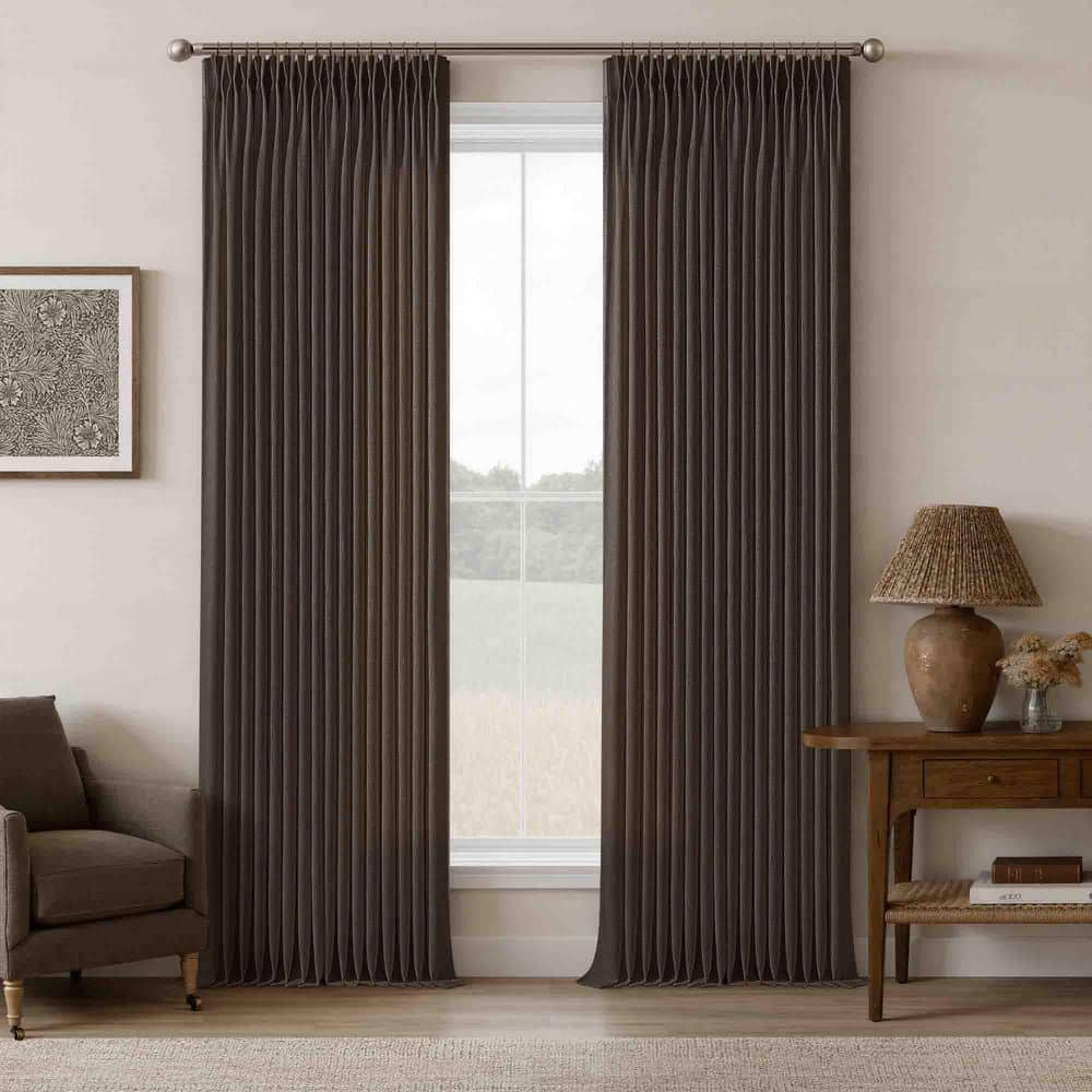 Dark Chocolate Linen Blend Pleated 50 in. W x 108 in. L Back Tab Light Filtering Curtain (Set of 2) price history on PriceWatchPro