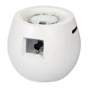 21.25 in. White Round Concrete Propane Gas Fire Pit Table 40,000-BTU with Lid