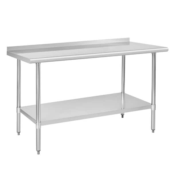 30 in. x 60 in. Brushed Stainless Steel Kitchen Prep Table with Backsplash and Bottom Shelf