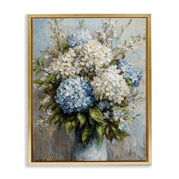 Muted Classic Hydrangeas by Franklyn Gregory Gold Floater Frame Nature Graphic Art Print 31 in. x 25 in.