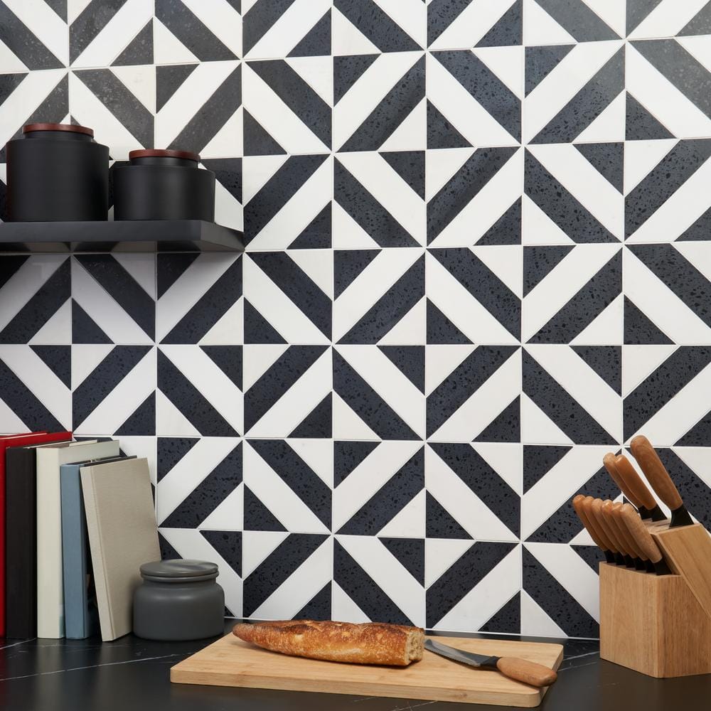Pepper Black and White Polished Marble Mosaic Tile