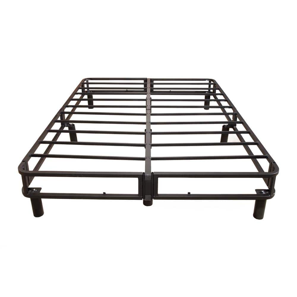 Full Black Upholstered Metal Platform Bed Frame with Slats