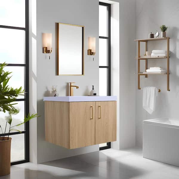 MinimalGrace 30 in. Single Sink Floating Oak Bath Vanity with White Resin Top