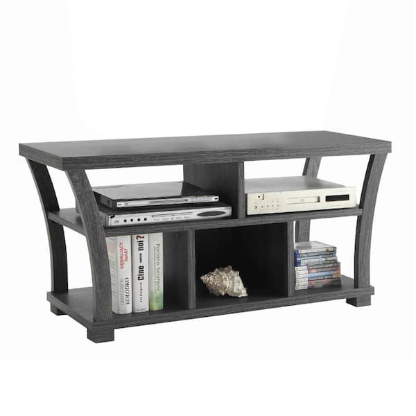Benjara 47.3 in. Gray Wood TV Stand Fits TVs up to 42 in. with 5 Open Compartment and Flared Legs
