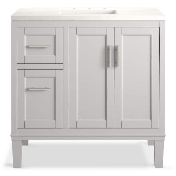 Chesil 36in. Single Sink Freestanding Atmos Grey Bath Vanity with Bianco Bella Quartz Top Assembled
