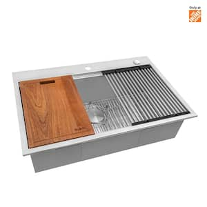 Siena Stainless Steel 16-Gauge 33 in. Single Bowl Drop-In Workstation Kitchen Sink