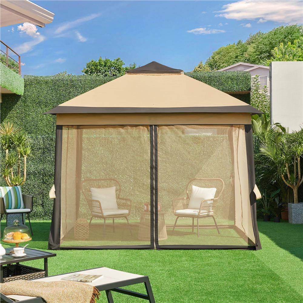 Beige and Brown 11x11 FT Adjustable Pop-Up Gazebo Tent