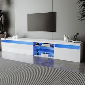 94.5 in. White TV Cabinet TV Stand Fits TVs up to 100 in. with 2 Glass Shelves and LED Lights