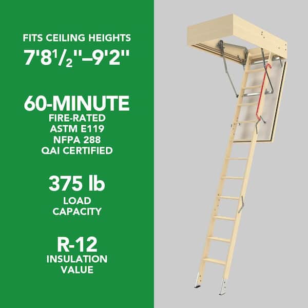 LWF60 Fire-Rated Insulated Wood Attic Ladder 7 ft. 8-1/2 in.-9 ft. 2 in., 22.5 in. x 47 in. with 375 lbs. Load Capacity