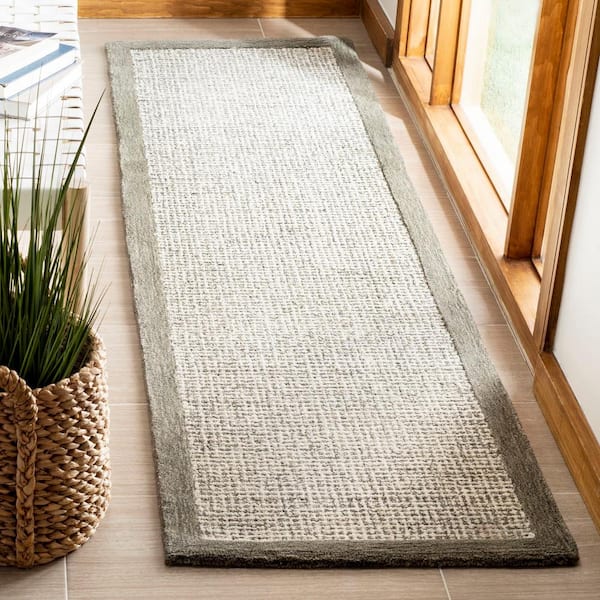 Abstract Sage/Ivory 2 ft. x 8 ft. Border Runner Rug