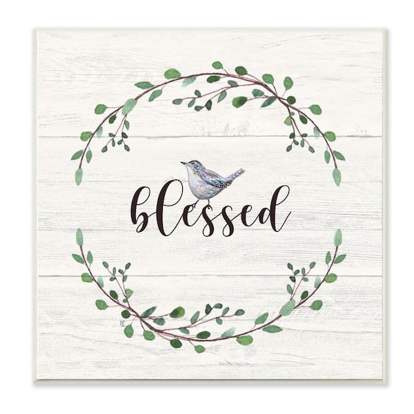 Stupell Industries Charming Blessed Phrase Blue Bird and Wreath by ...