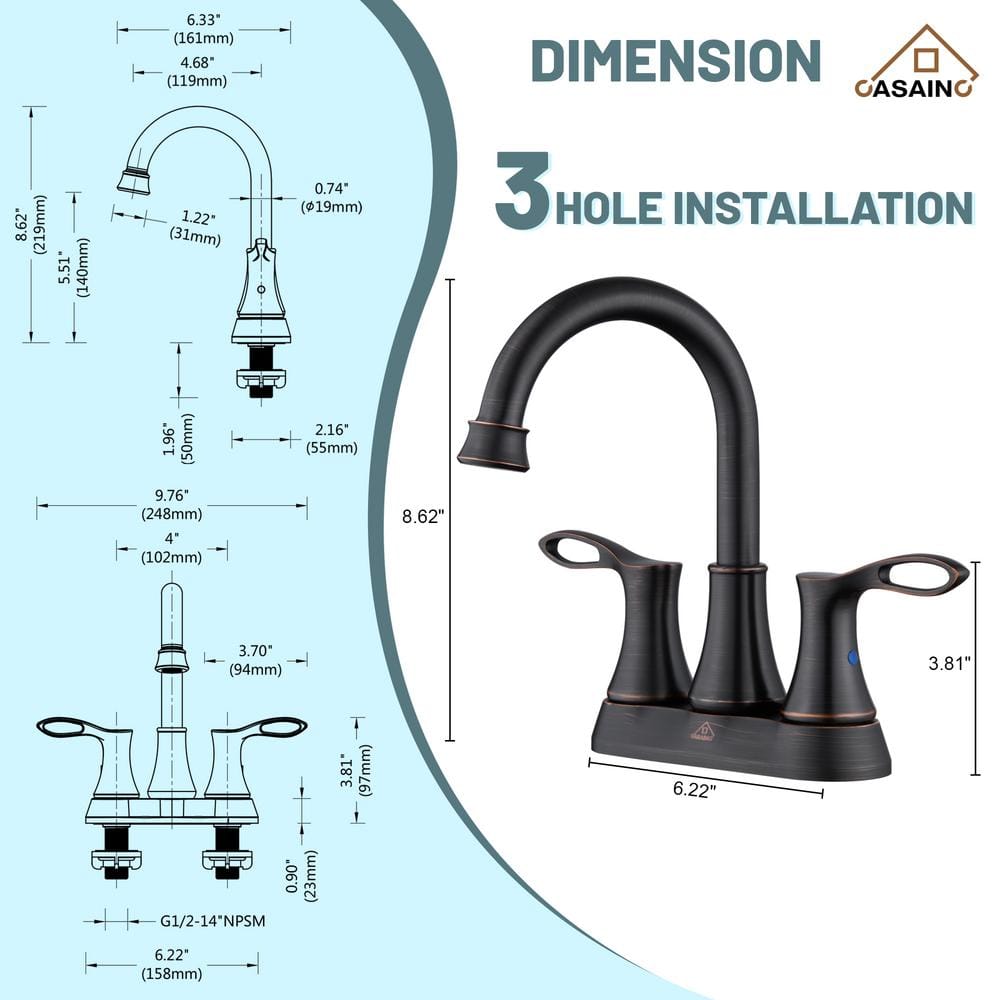 Oil Rubbed Bronze 4-Inch Double Handle Bathroom Faucet Kit