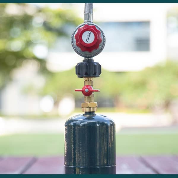 Solid Brass Propane Tank Adapter Conversion Kit with Valve, 20 lb. to 1lb. Converter for Hook Up Small Propane Tanks