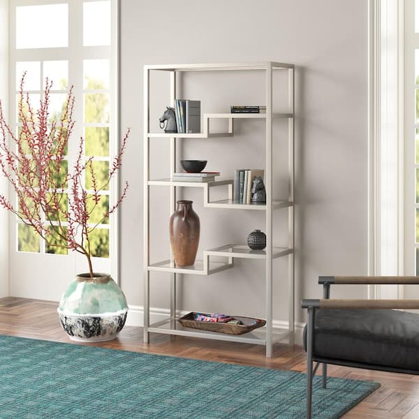 72 in. Brass/Clear Metal 6-shelf Etagere Bookcase with Open Back
