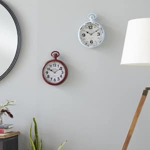 Multi Colored Metal Pocket Watch Style Analog Wall Clock (Set of 2)
