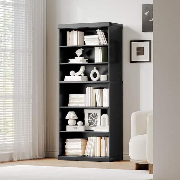 Dovelina 72 in. Tall Black Wood 6-shelf Standard Bookcase with Adjustable Shelves