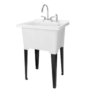 25 in. x 21.5 in. ABS Plastic Freestanding Utility Sink in White - Chrome Gooseneck Faucet, Side Sprayer