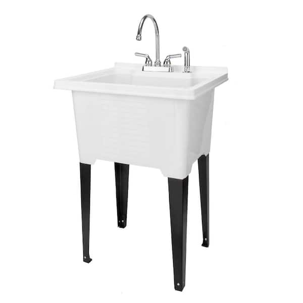 TEHILA 25 in. x 21.5 in. ABS Plastic Freestanding Utility Sink in White - Chrome Gooseneck Faucet, Side Sprayer