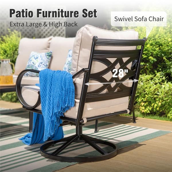 PHI VILLA Black Metal Frame Outdoor Patio Swivel Lounge