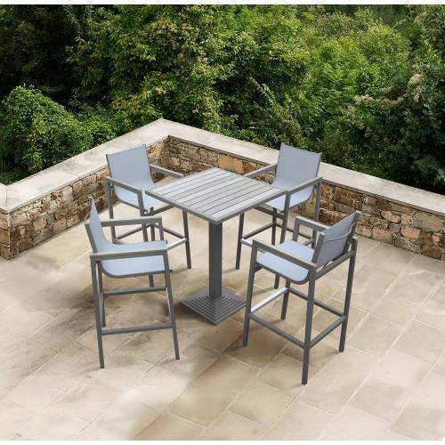 Marina Gray Aluminum Outdoor Bar Stool with Wood Accents