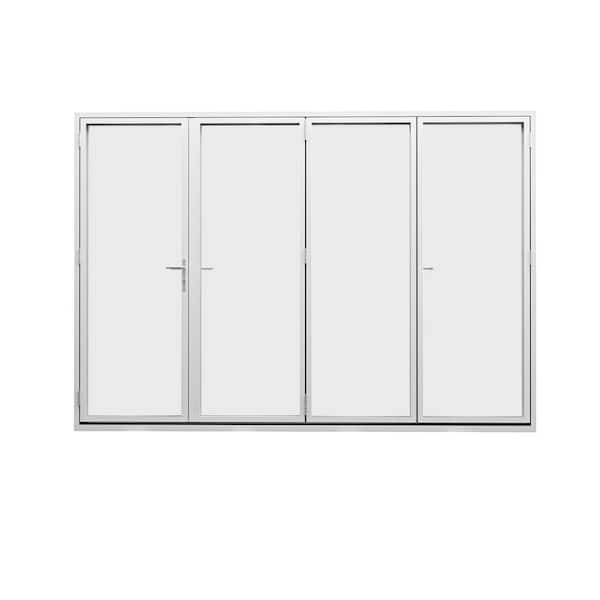 120 in. x 80 in. Right Center Opening/Outswing Double Prehung Tempered Glass White Aluminum Folding Patio Door