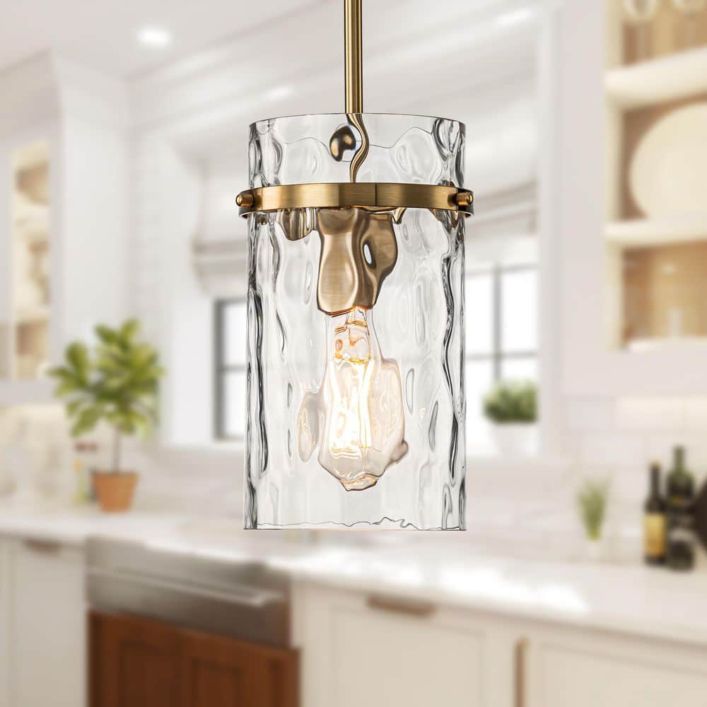 1-Light Gold Modern Clear Hammered Glass Pendant Light price history on PriceWatchPro
