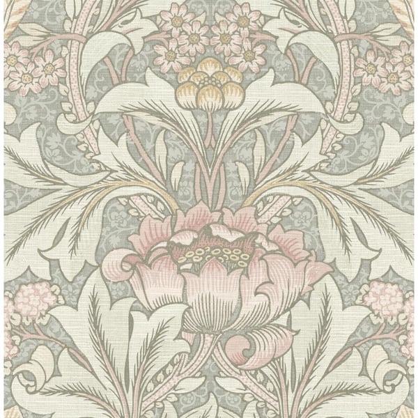 Seabrook Designs Daydream Grey Acanthus Floral Paper Wet Removable Wallpaper Roll (Covers 56 sq. ft.)