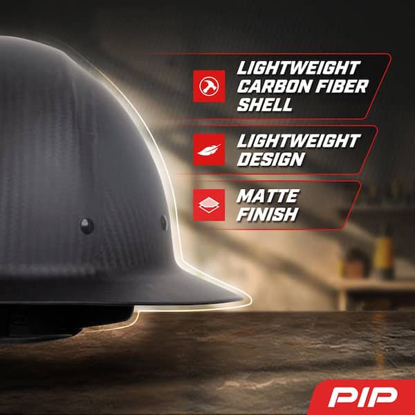 Dynamic Wolfjaw Matte Black Type 1 Class C Full Brim Black Carbon Fiber Hard Hat with 8-Point Rachet Suspension