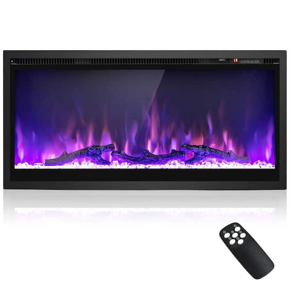 36 in. Electric Fireplace, Linear Fireplace Insert w/ Remote Control, Adjustable Flame Color & Brightness, Thermostat
