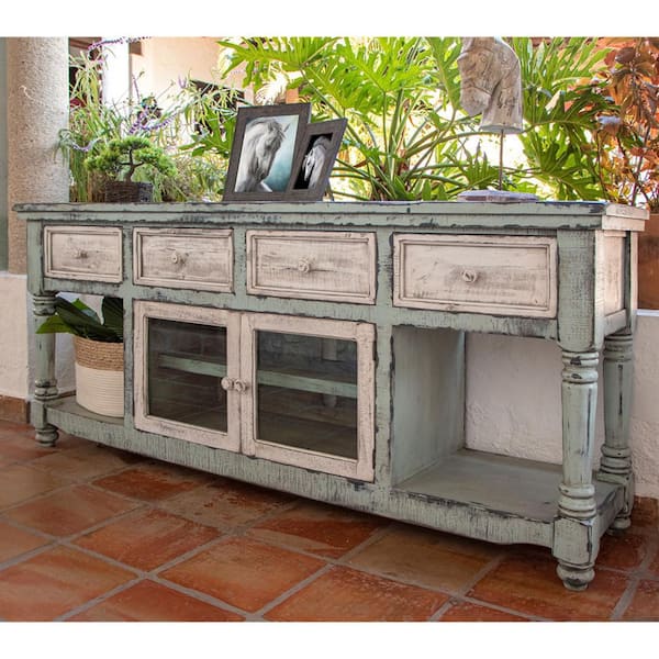 Blue, White TV Stand Fits TV's up to 70 in. with Shelves;Cabinet;Storage