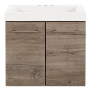 Stella 24 in. W x 19 in. D Wall Hung Bath Vanity in White Washed Oak with Cultured Marble Vanity Top in White with Sink