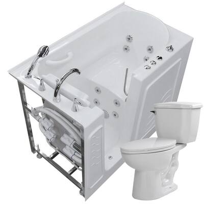 52.75 in. Walk-In Whirlpool Bathtub in White with 1.28 GPF Single Flush Toilet