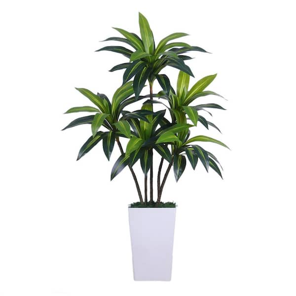 5 ft. Artificial Dracaena Plant Tree In White Pot, With Adjustable Branches And Leaves, Green