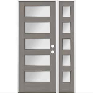 50 in. x 80 in. Modern Douglas Fir 5-Lite Left-Hand/Inswing Frosted Glass Grey Stain Wood Prehung Front Door