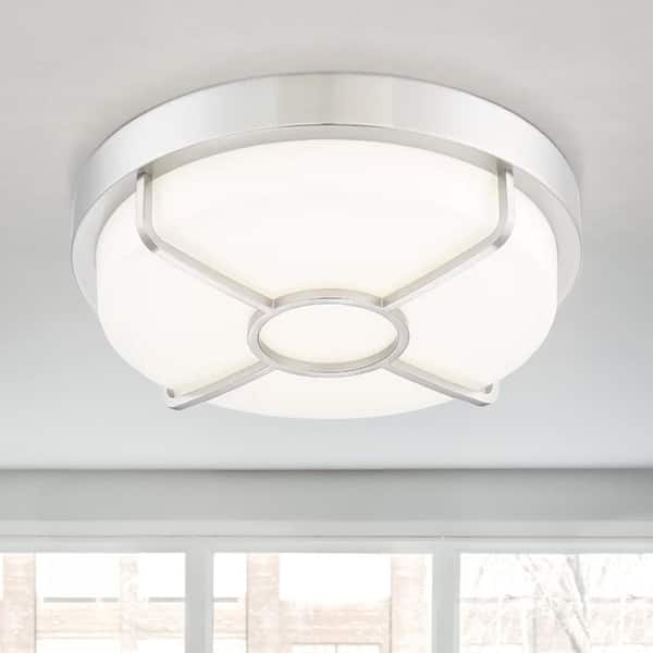 14 in. Contemporary Brushed Nickel Dimmable Integrated Smart Voice Controlled LED Flush Mount for Kitchens