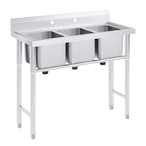 39 in. Freestanding Stainless Steel 3-Compartment Commercial Kitchen Sink