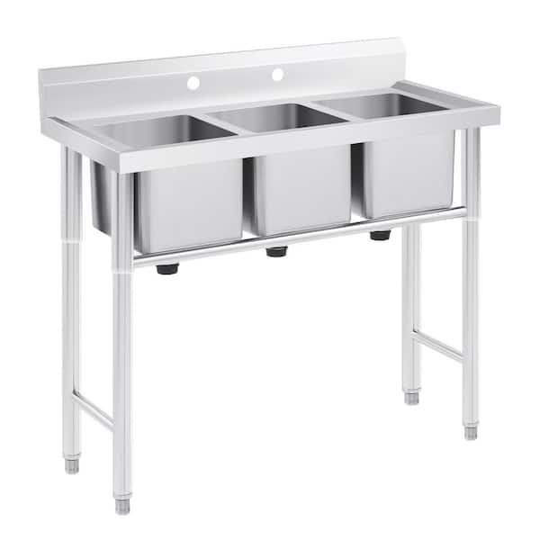 39 in. Freestanding Stainless Steel 3-Compartment Commercial Kitchen Sink
