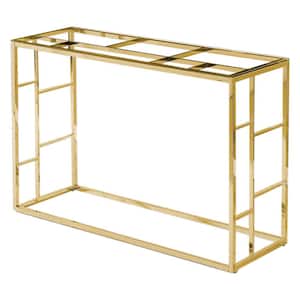 Mason 48 in. Gold Rectangle Glass Console Table